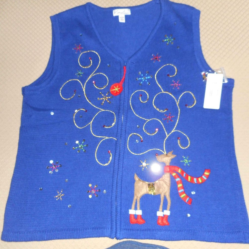 Decorative Christmas Vest w/ zipper, Size L, NWT